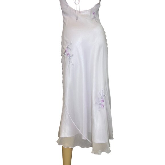 Vintage Y2K 90s Silk Scoop Neck Dress Romantic Fairy Whimsigoth Purple Lilac Bea - Picture 6 of 13